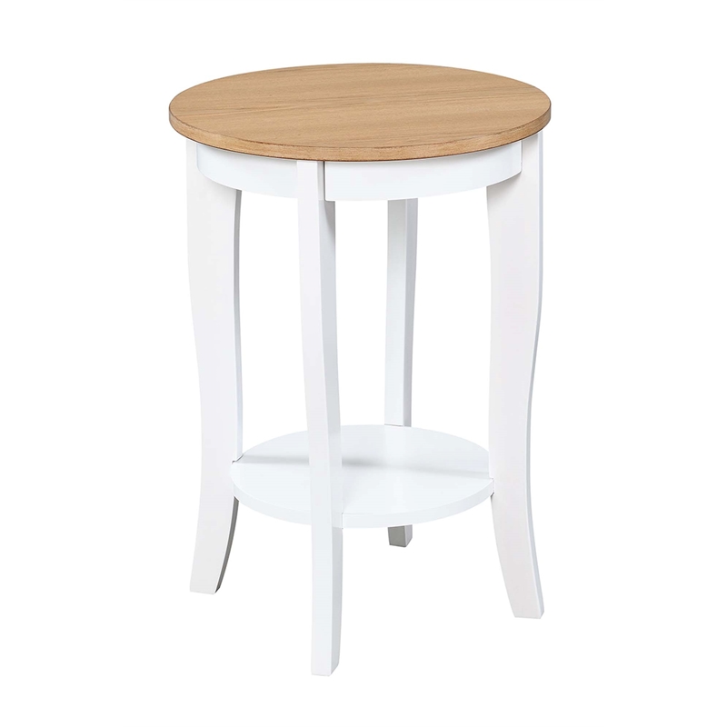 Pemberly Row Round End Table in White and Natural Wood