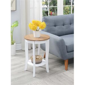 Pemberly Row Round End Table in White and Natural Wood