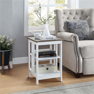 Pemberly Row End Table in White Wood with Driftwood Top