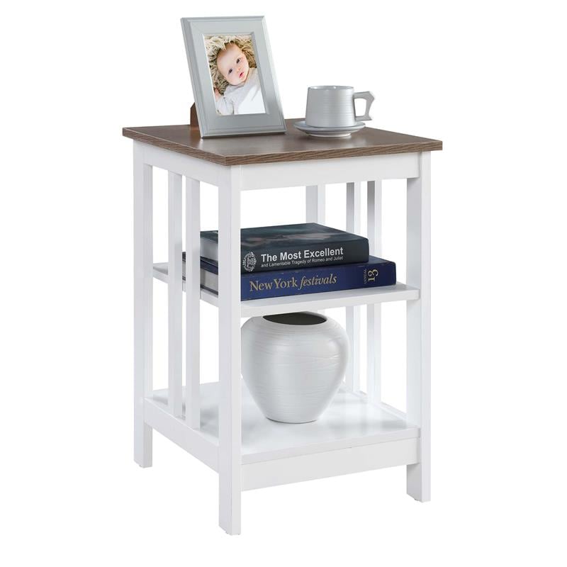 Pemberly Row End Table in White Wood with Driftwood Top