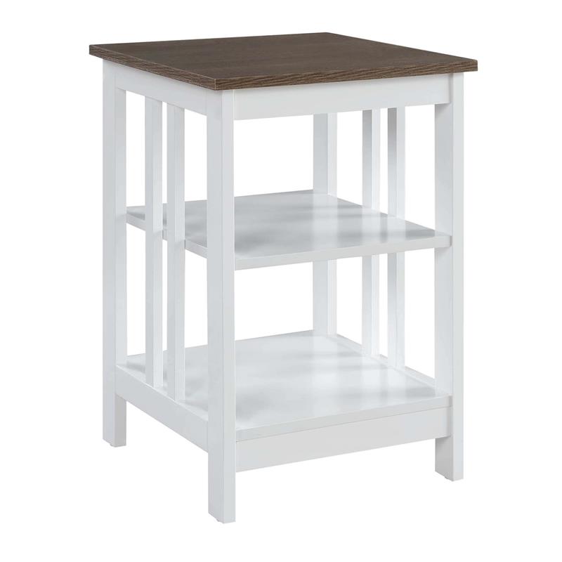 Pemberly Row End Table in White Wood with Driftwood Top