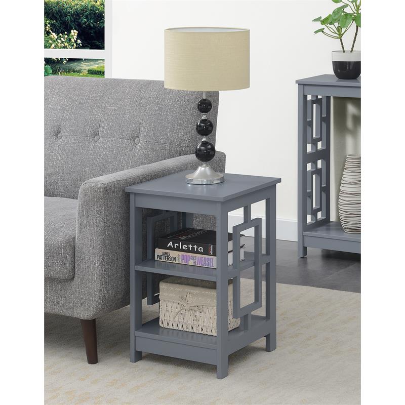 Pemberly Row End Table with Shelves in Gray Wood Finish