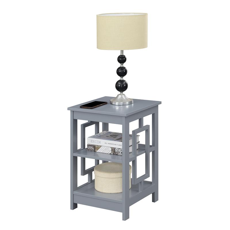 Pemberly Row End Table with Shelves in Gray Wood Finish