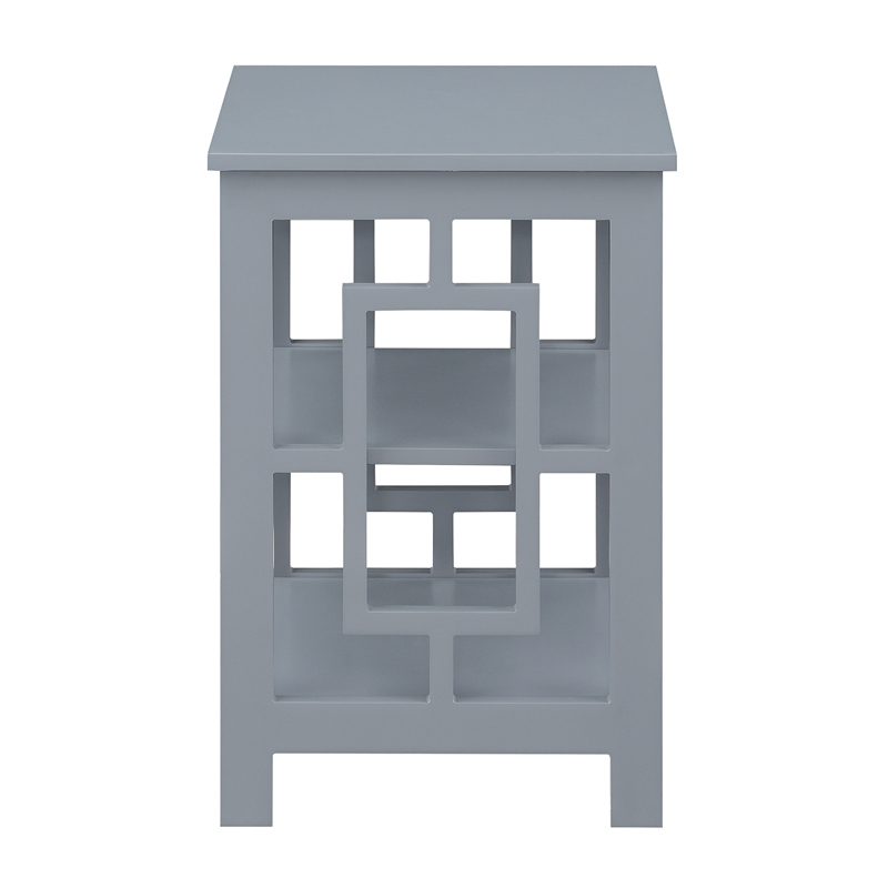 Pemberly Row End Table with Shelves in Gray Wood Finish