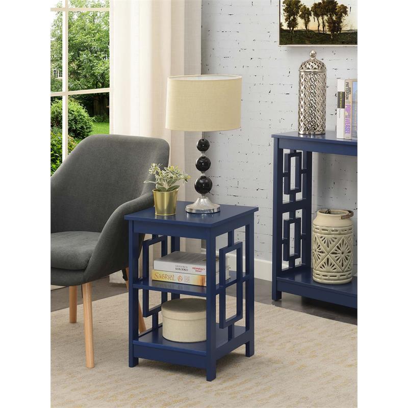 Pemberly Row Contemporary Wood End Table with Shelves in Cobalt Blue