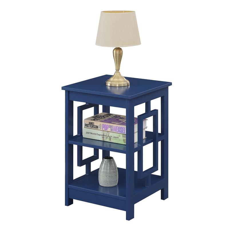 Pemberly Row Contemporary Wood End Table with Shelves in Cobalt Blue
