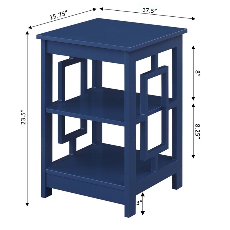 Pemberly Row Contemporary Wood End Table with Shelves in Cobalt Blue