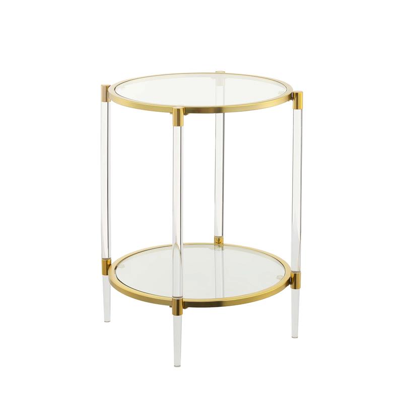 Pemberly Row Two Tiers Contemporary Glass End Table in Clear/Gold