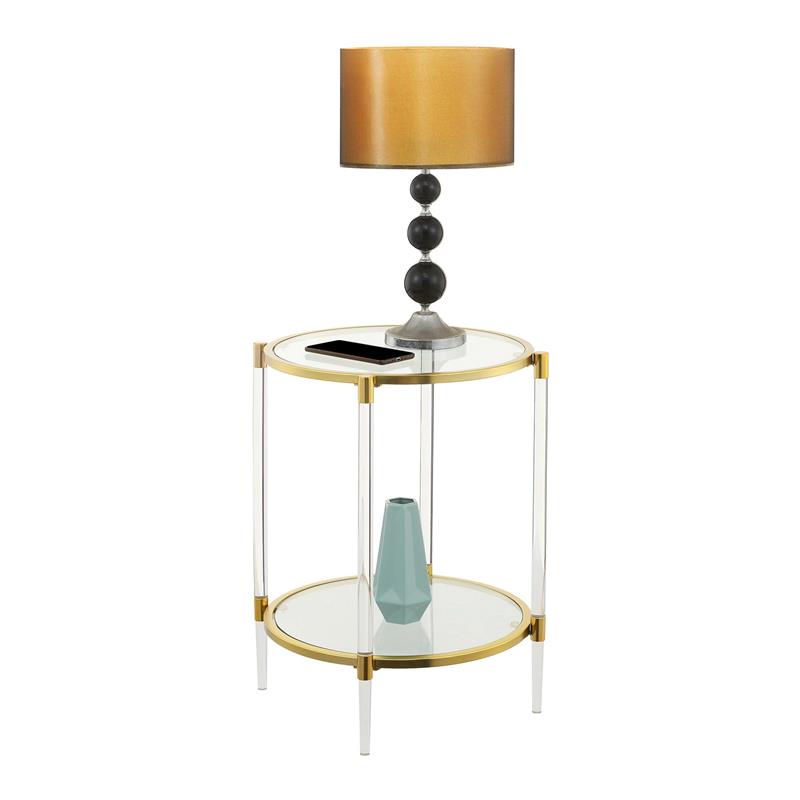 Pemberly Row Two Tiers Contemporary Glass End Table in Clear/Gold