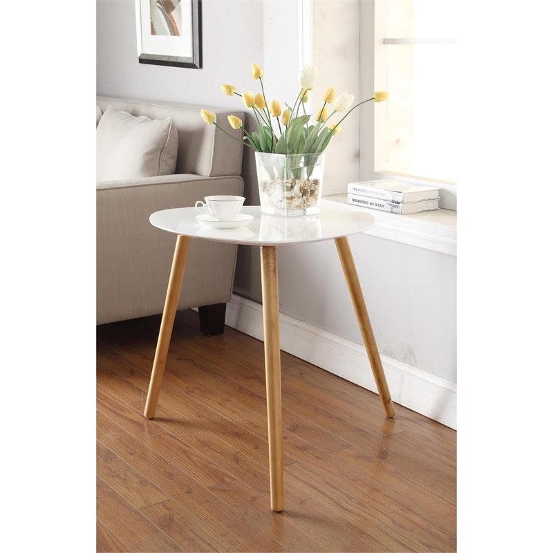 Pemberly Row Modern Wood Triangular End Table in Piano White