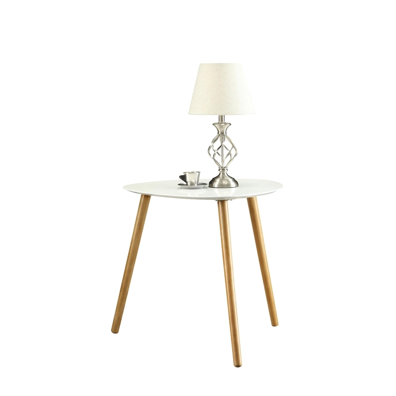 Pemberly Row Modern Wood Triangular End Table in Piano White