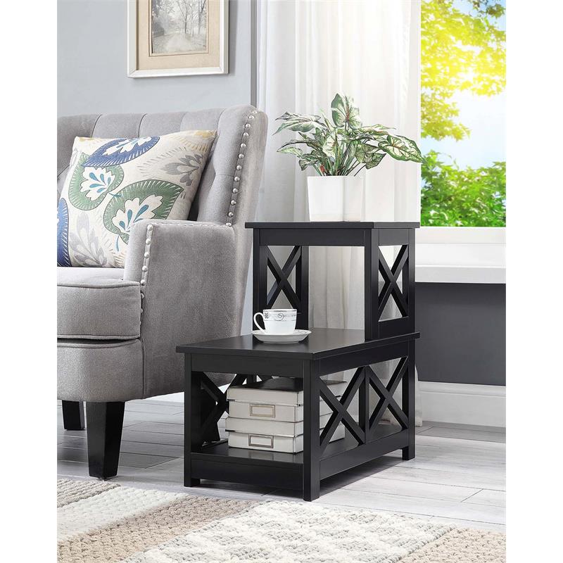 Pemberly Row Transitional Wood Two-Step Accent End Table in Black