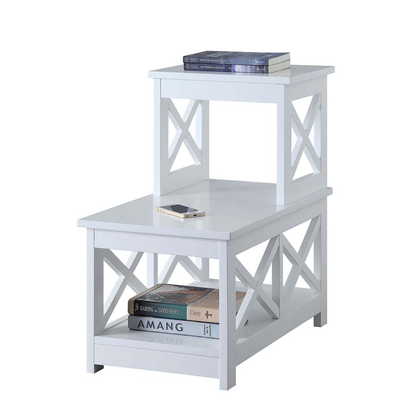 Pemberly Row Contemporary Wood Two-Step Accent End Table in White