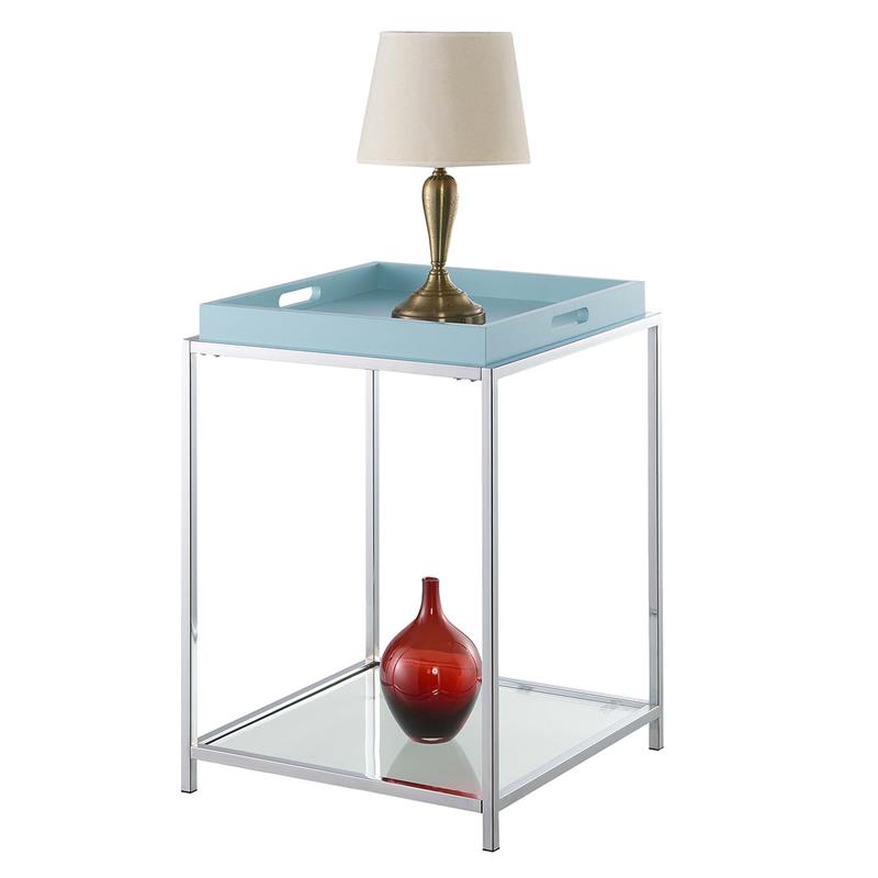 Pemberly Row Contemporary Metal End Table in Chrome/Clear/Sea Foam Green