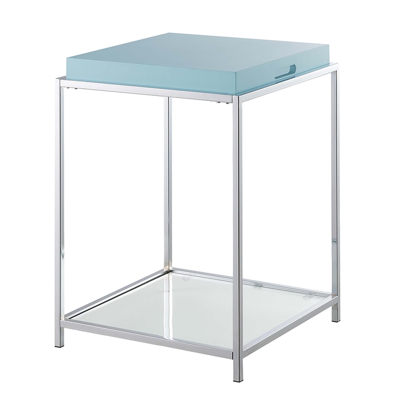 Pemberly Row Contemporary Metal End Table in Chrome/Clear/Sea Foam Green