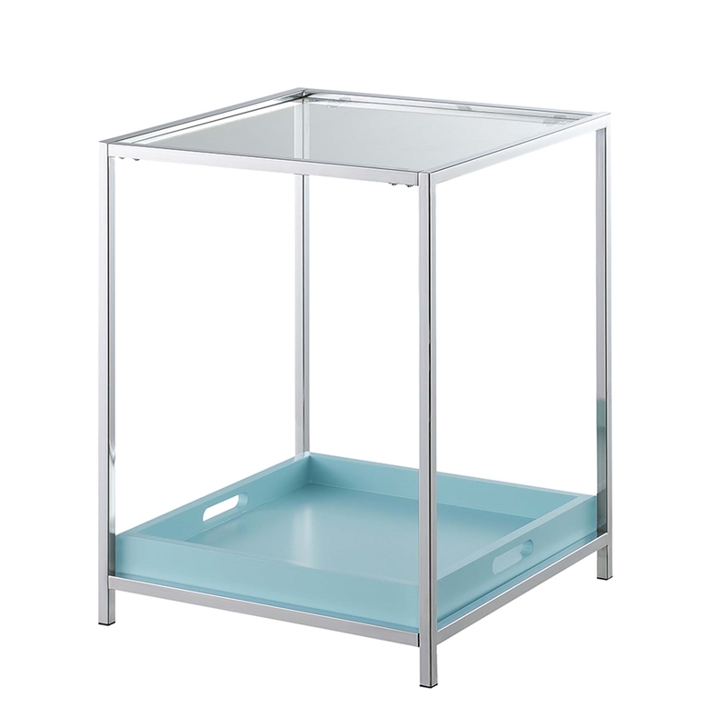 Pemberly Row Contemporary Metal End Table in Chrome/Clear/Sea Foam Green