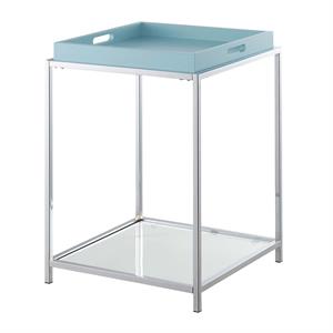 Pemberly Row Contemporary Metal End Table in Chrome/Clear/Sea Foam Green