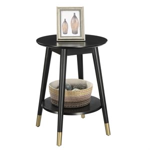 Pemberly Row Mid-Century Round End Table in Black Wood Finish