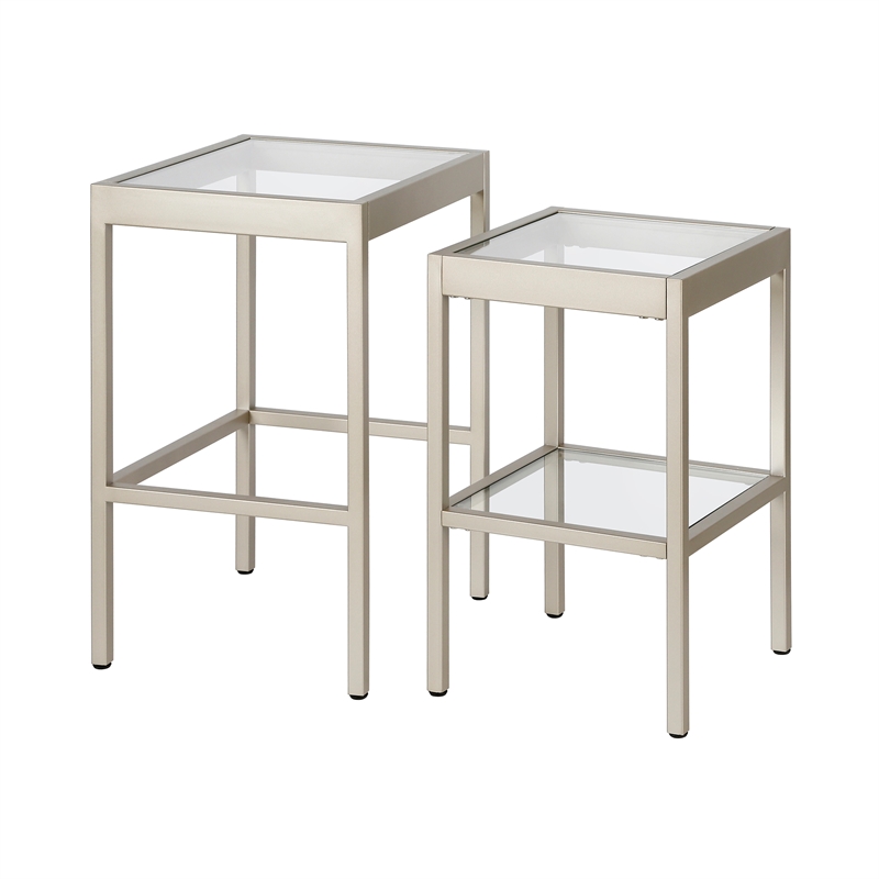 Pemberly Row Modern Satin Nickel and Gray  Nested Side Tables