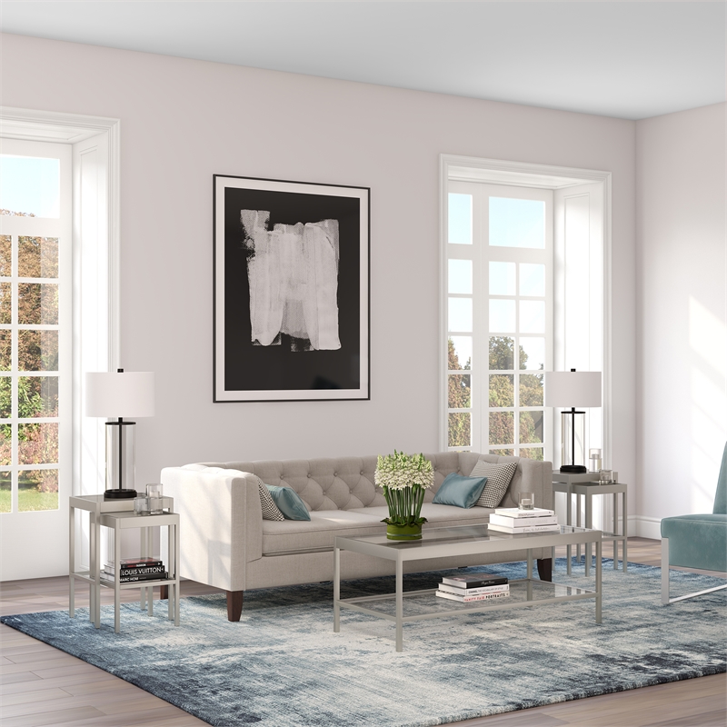 Pemberly Row Modern Satin Nickel and Gray  Nested Side Tables