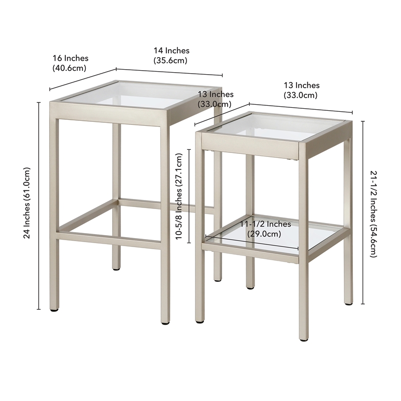 Pemberly Row Modern Satin Nickel and Gray  Nested Side Tables