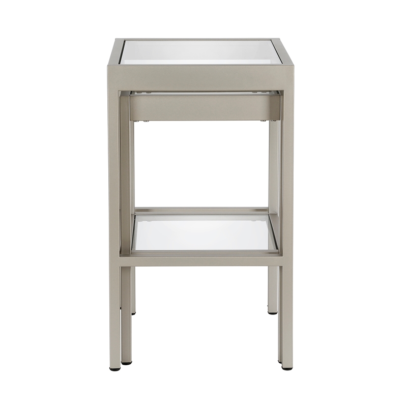 Pemberly Row Modern Satin Nickel and Gray  Nested Side Tables