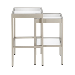 pemberly row modern satin nickel and gray  nested side tables