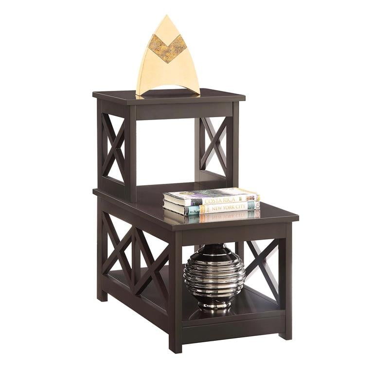 Pemberly Row Contemporary Wood Two-Step Accent End Table in Espresso