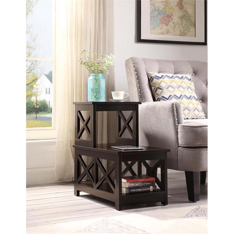 Pemberly Row Contemporary Wood Two-Step Accent End Table in Espresso