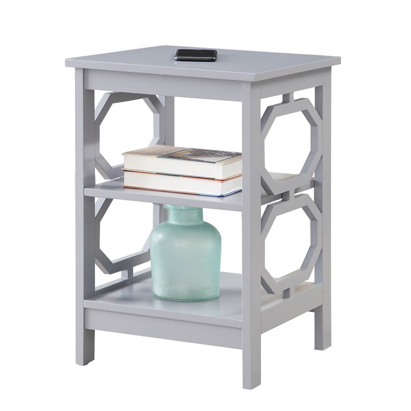 Pemberly Row Square End Table in Gray Wood Finish with Shelves