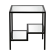 Pemberly Row Two-Tier Modern Metal Side Table with Glass Top in Black