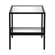 Pemberly Row Two-Tier Modern Metal Side Table with Glass Top in Black