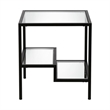 Pemberly Row Two-Tier Modern Metal Side Table with Glass Top in Black