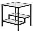 Pemberly Row Two-Tier Modern Metal Side Table with Glass Top in Black