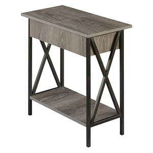 Pemberly Row Farmhouse Wood Electric Flip-Top End Table in Gray