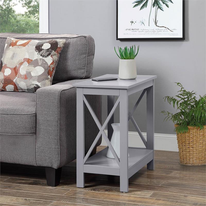 Pemberly Row Contemporary Wood Chairside End Table with Shelf in Gray