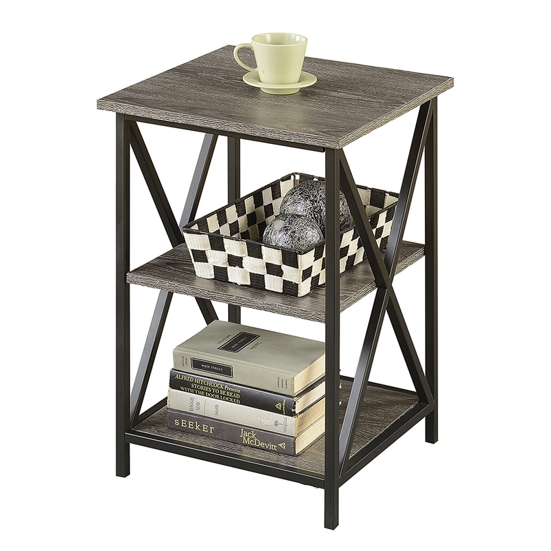 Pemberly Row Three-Tier Transitional Wood End Table in Weathered Gray