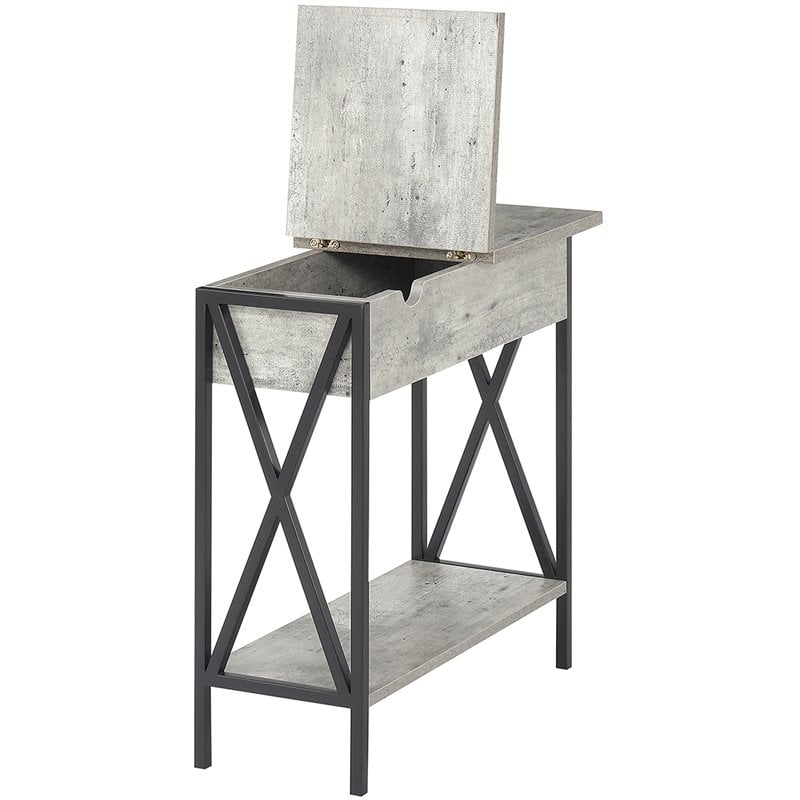 Pemberly Row Electric Flip Top End Table in Faux Birch Gray Wood