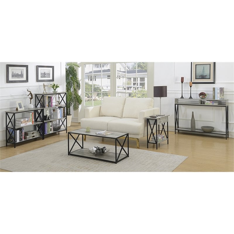Pemberly Row Electric Flip Top End Table in Faux Birch Gray Wood