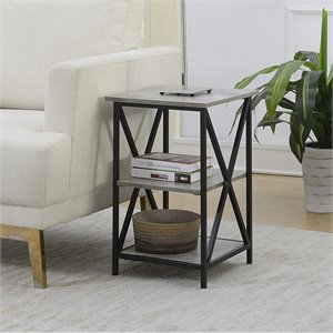Pemberly Row 16&quot Square End Table in Faux Birch Gray Wood Finsih