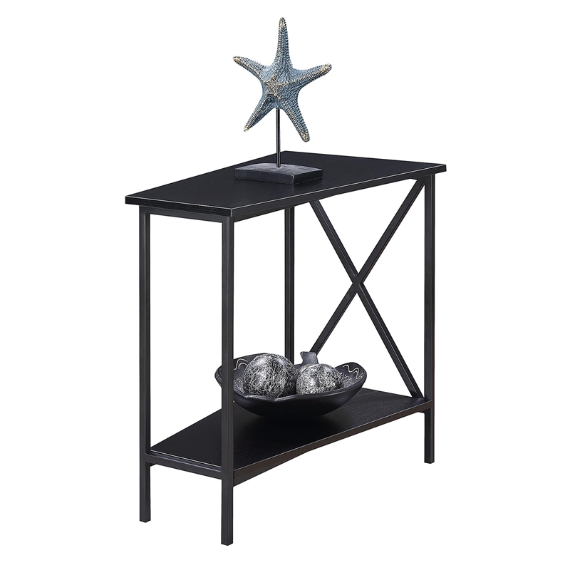 Pemberly Row Transitional Metal Wedge End Table with Bottom Shelf in Black