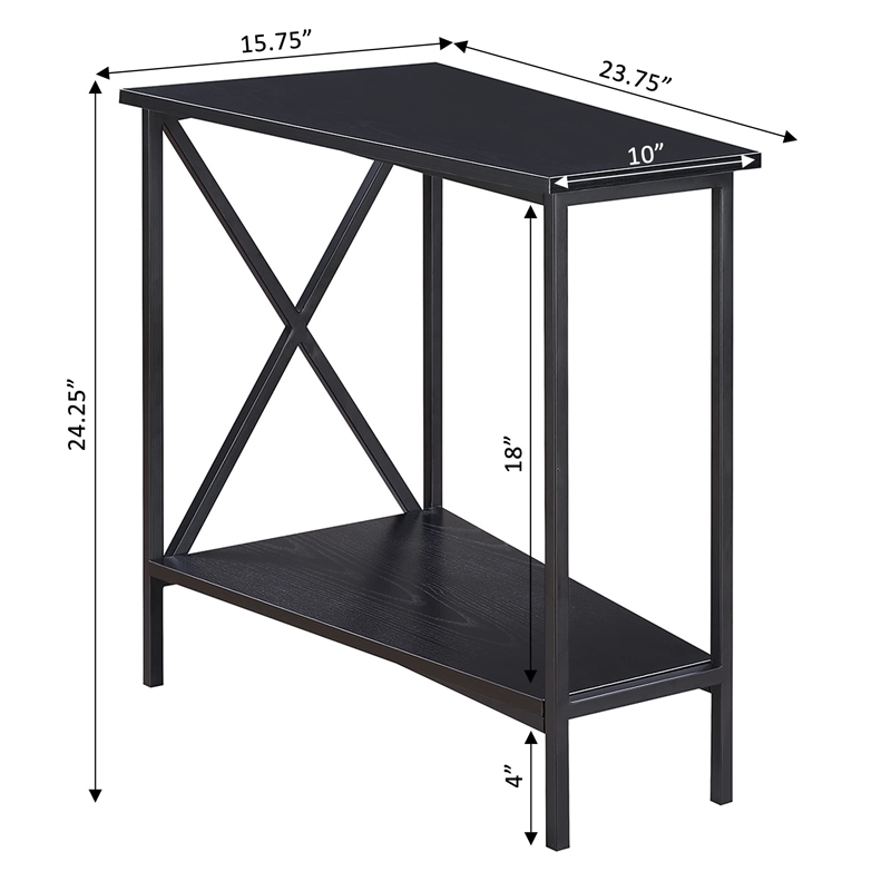 Pemberly Row Transitional Metal Wedge End Table with Bottom Shelf in Black