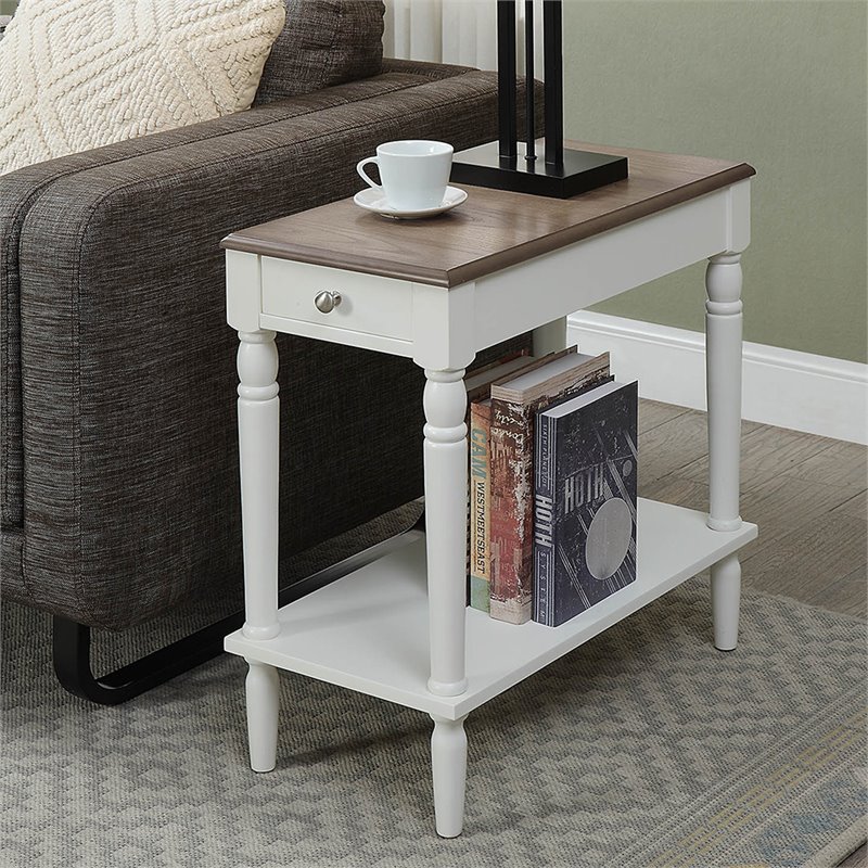 Pemberly Row One-Drawer Traditional Wood End Table with Bottom Shelf in White