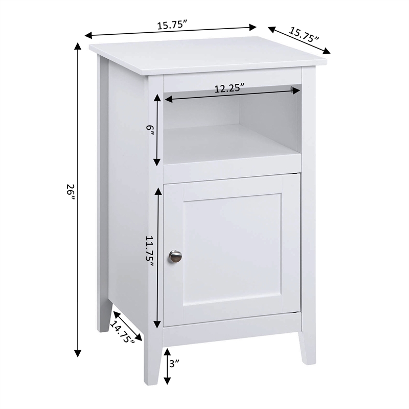 Pemberly Row Storage Cabinet End Table with Shelf in White Wood Finish