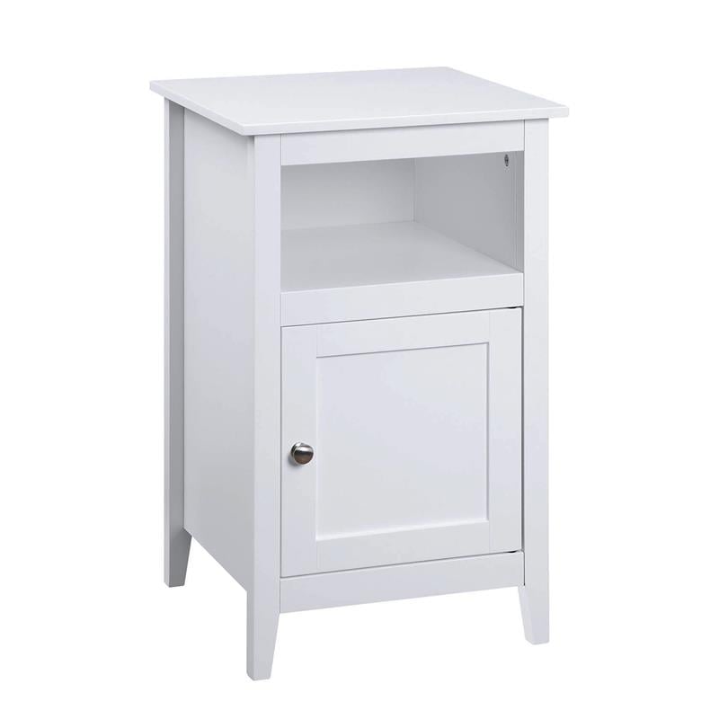 Pemberly Row Storage Cabinet End Table with Shelf in White Wood Finish