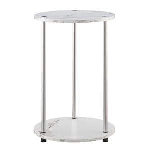 Pemberly Row Two-Tier Round Modern Stainless Steel End Table in White