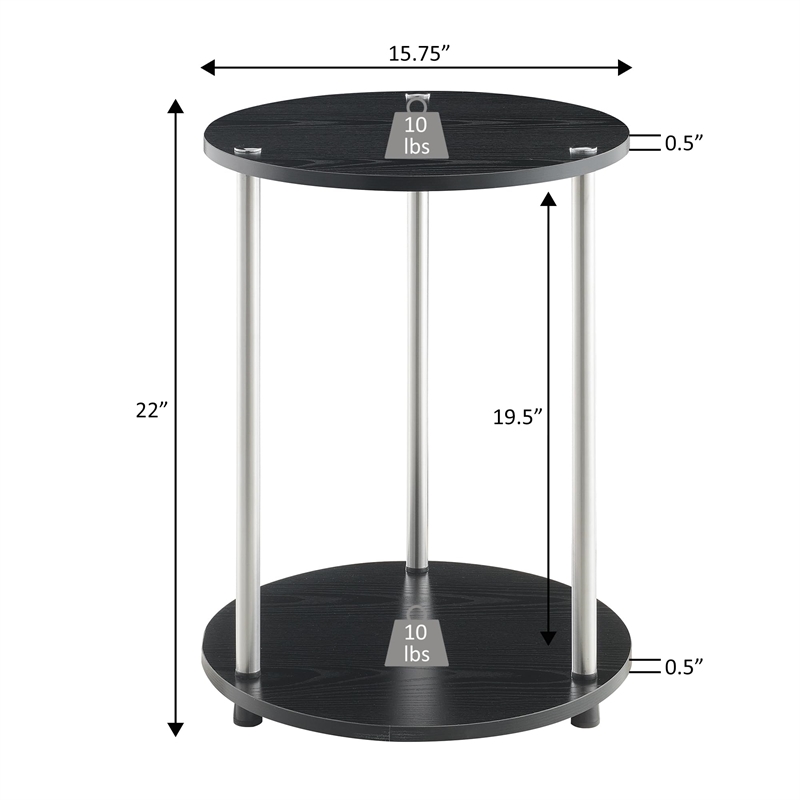 Pemberly Row Two-Tier Round Modern Stainless Steel End Table in White