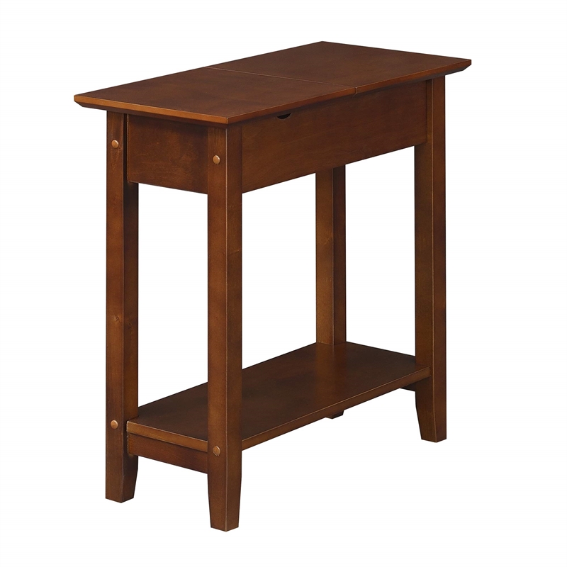 Pemberly Row Flip-Top End Table with Charging Station in Espresso Wood