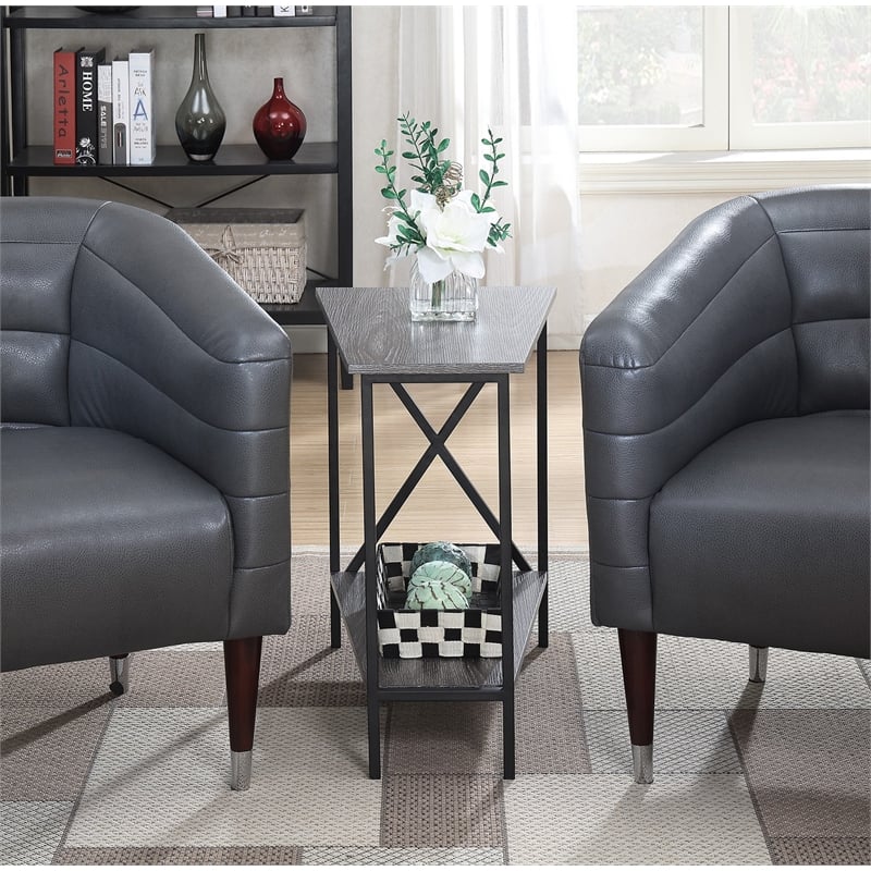 Pemberly Row Transitional Metal Wedge End Table in Weathered Gray