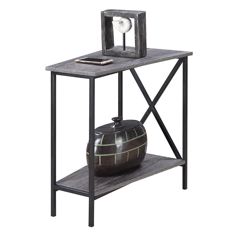 Pemberly Row Transitional Metal Wedge End Table in Weathered Gray